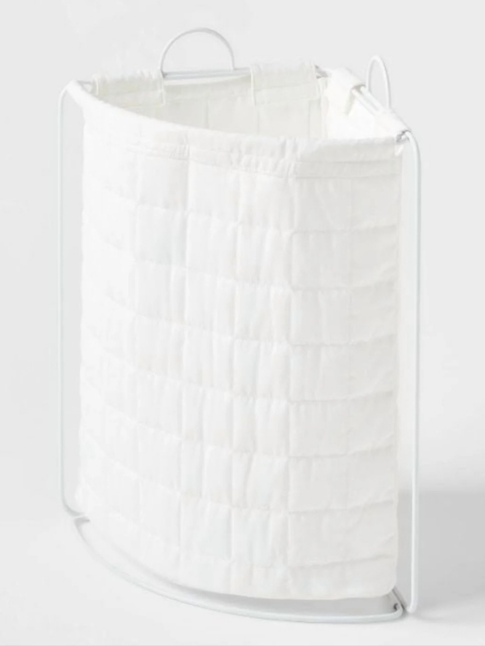 Pillowfort Quilted Collapsible Corner Laundry Basket Hamper Canvas White